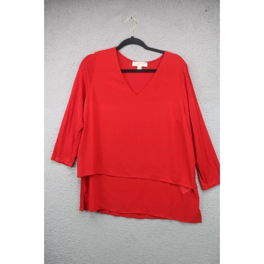 Michael Kors 3/4 Sleeve Layered Red Tunic Top-Size Large/Petite